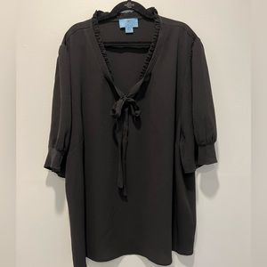 CeCe short sleeve ruffle black shirt with front tie size XL
